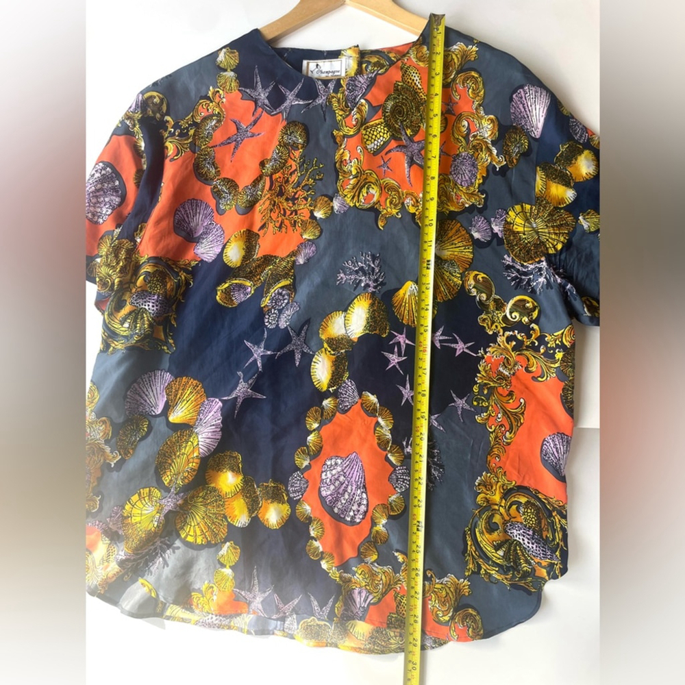 oxygene vintage silk Elegant Multicolor blouse printed Top rare - Picture 3 of 6